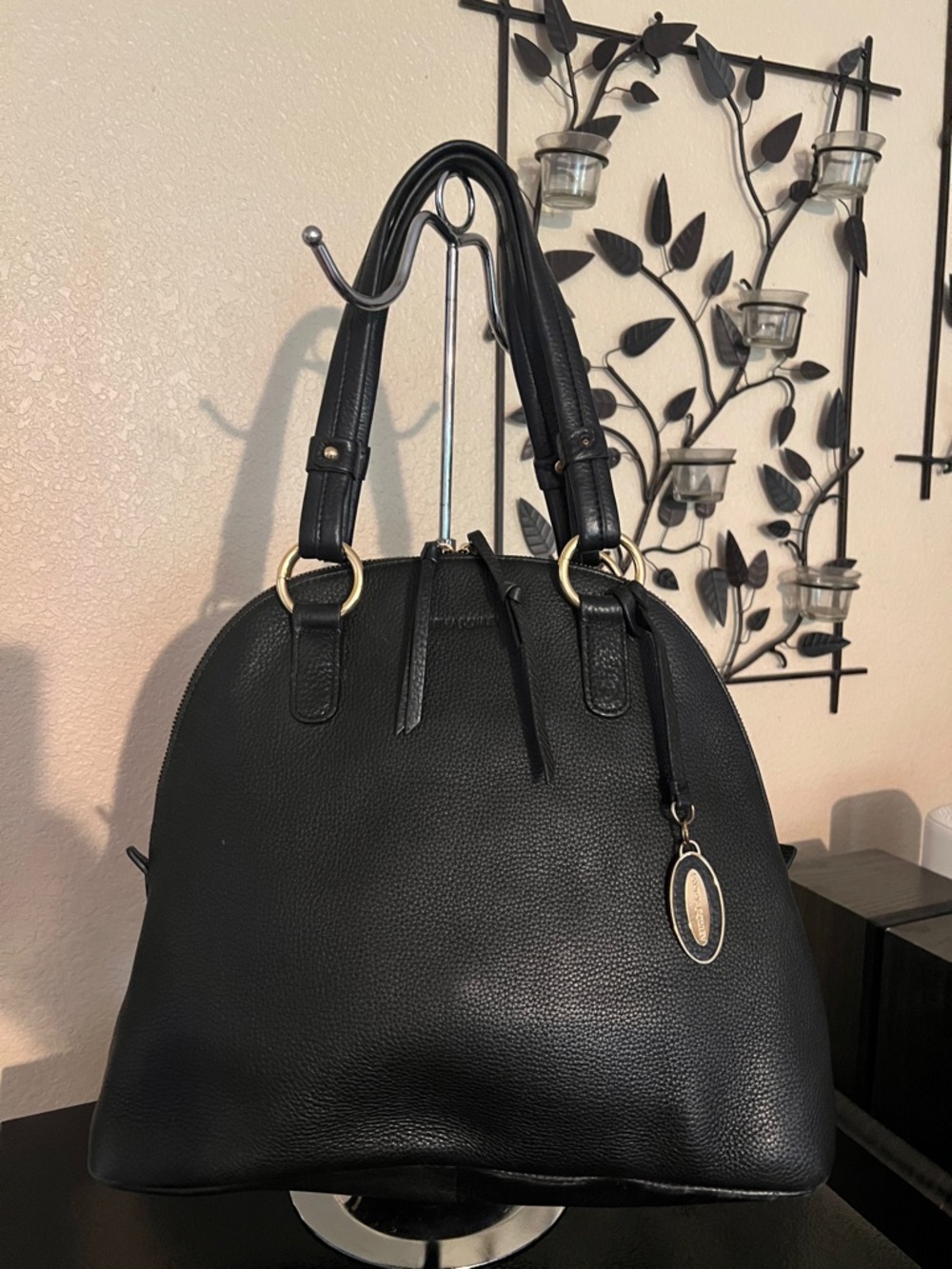 Cynthia Rowley Black Dome Satchel with Gold Hardware